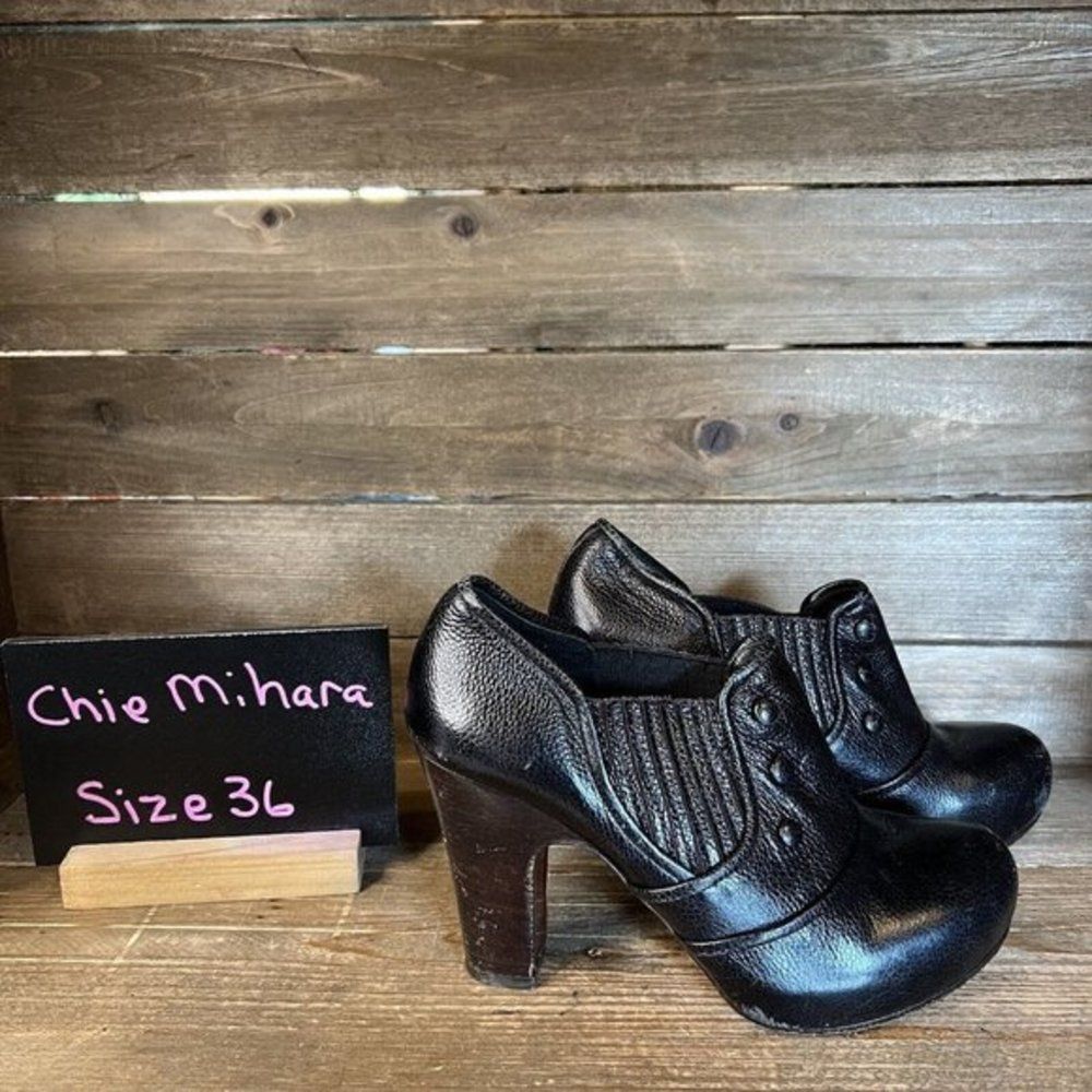 Womens Chie Mihara Black Leather Heeled Ankle Booties Size Eur 36 Us 6 M Guc